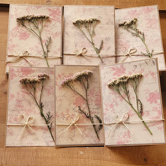 🌟LAST ONE🌟Dried Yarrow Flower Set of 6 Handmade cards - Picture 3 of 8
